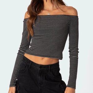 Edikted Canary Ribbed Top Off Shoulder